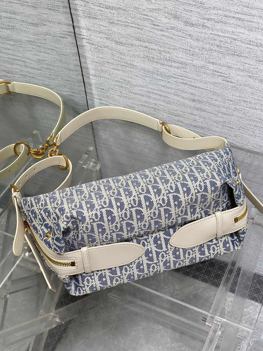 D-Journey Small Bag M2416 – Blue Oblique Chambray, Raffia & Biscuit Calfskin - Default Title - View 8
