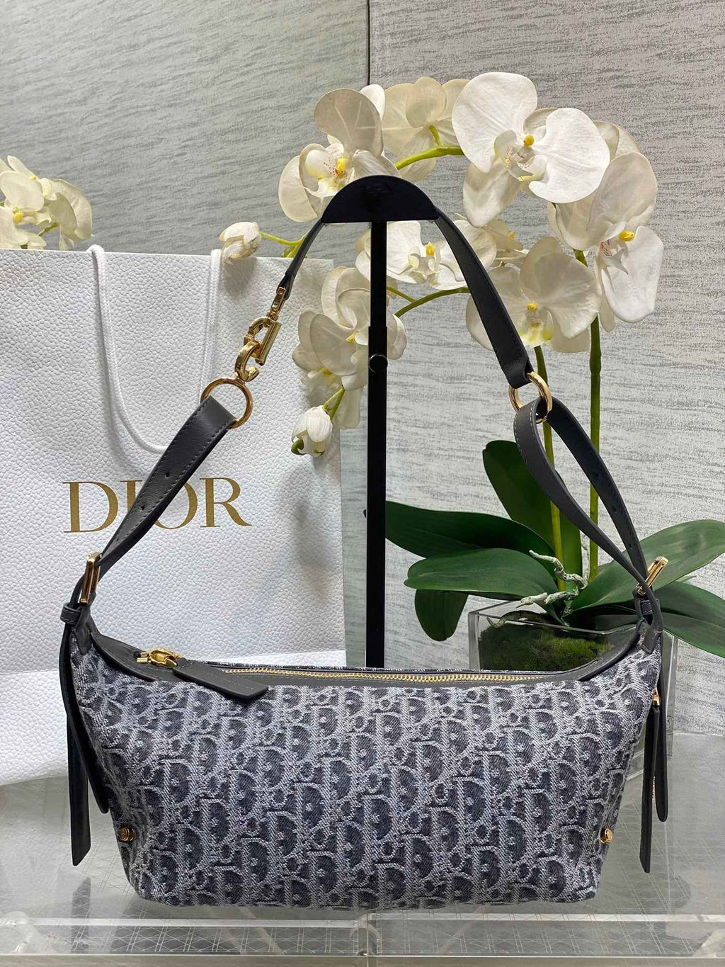 D-Journey Small Bag M2416 – Gray Denim Dior Oblique Jacquard - Default Title - View 1