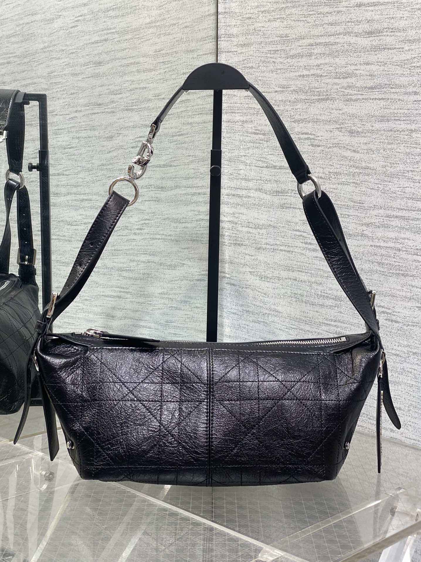 Small D-Journey Bag in Crinkled Calfskin - M2416 - Black Flat Macrocannage - Default Title - View 2
