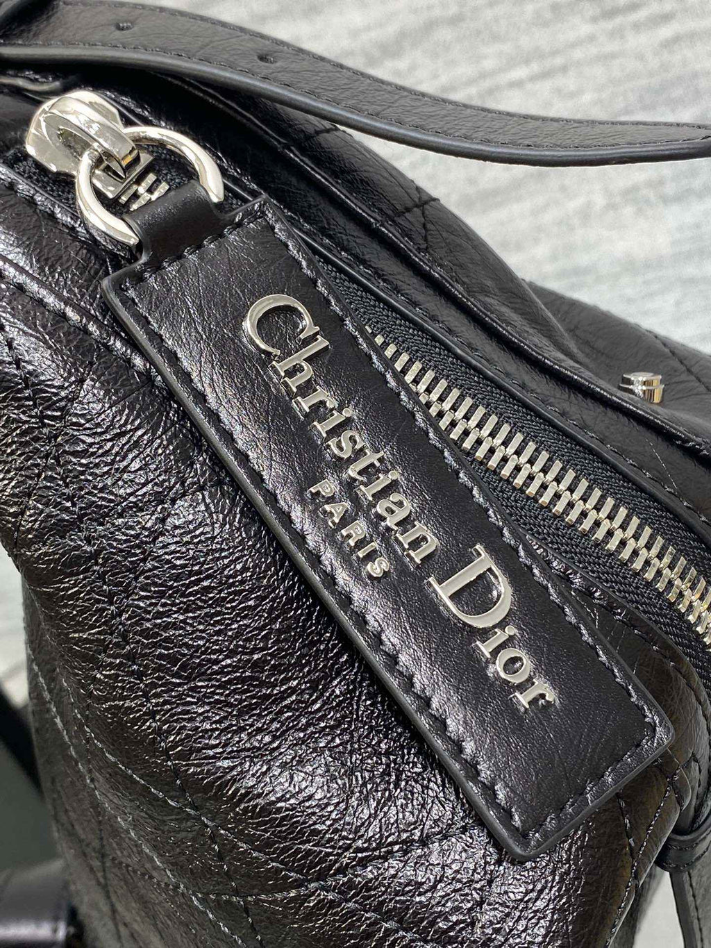 Small D-Journey Bag in Crinkled Calfskin - M2416 - Black Flat Macrocannage - Default Title - View 3