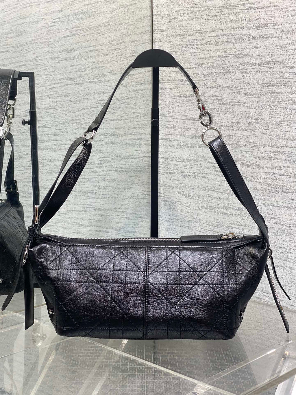 Small D-Journey Bag in Crinkled Calfskin - M2416 - Black Flat Macrocannage - Default Title - View 5