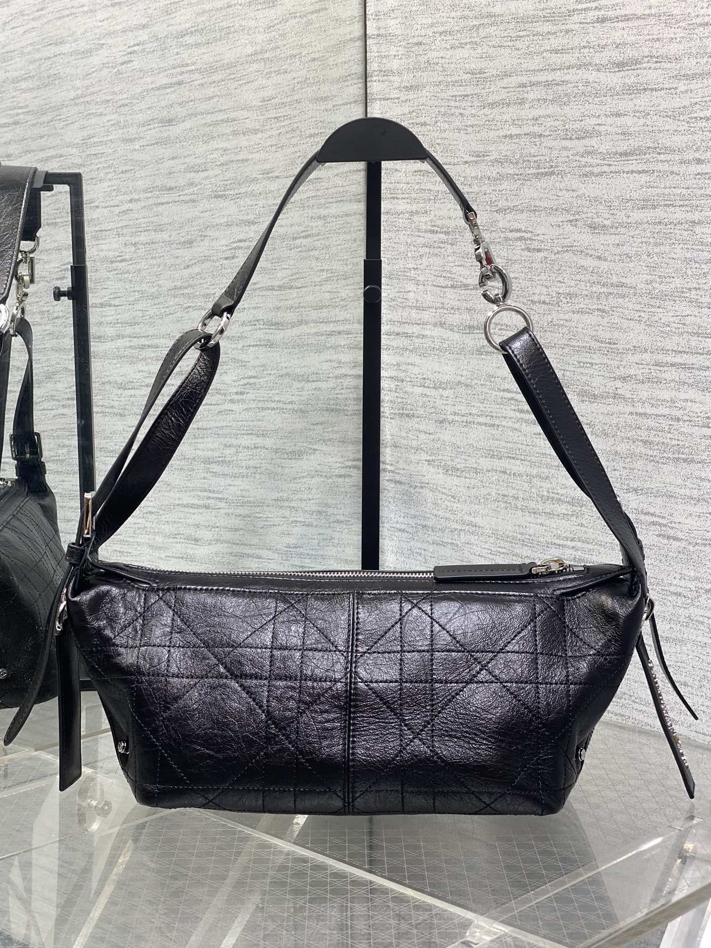 Small D-Journey Bag in Crinkled Calfskin - M2416 - Black Flat Macrocannage - Default Title - View 5