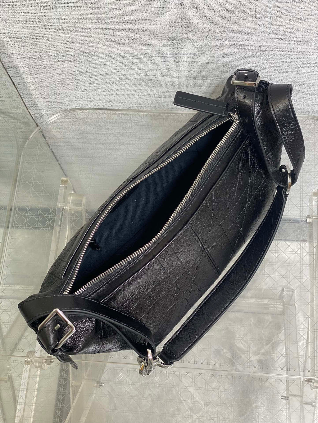 Small D-Journey Bag in Crinkled Calfskin - M2416 - Black Flat Macrocannage - Default Title - View 9