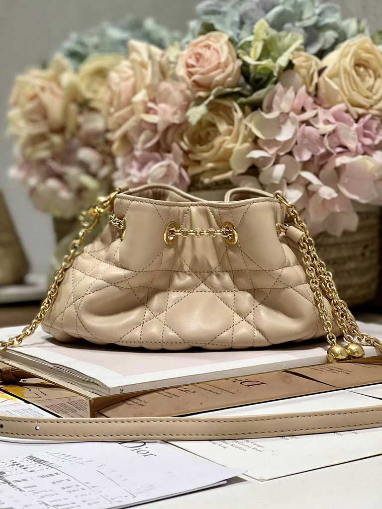 Small Dior Ammi Bag M22556 Apricot Supple Macrocannage Lambskin