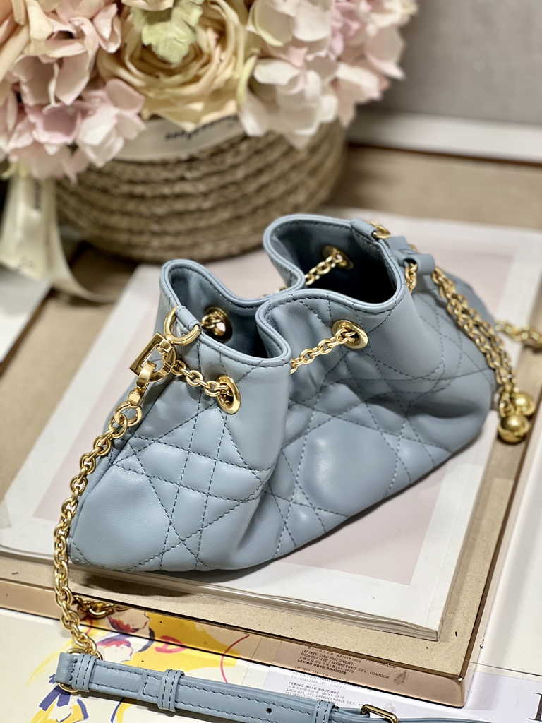 Small Dior Ammi Bag M22556 Blue Supple Macrocannage Lambskin