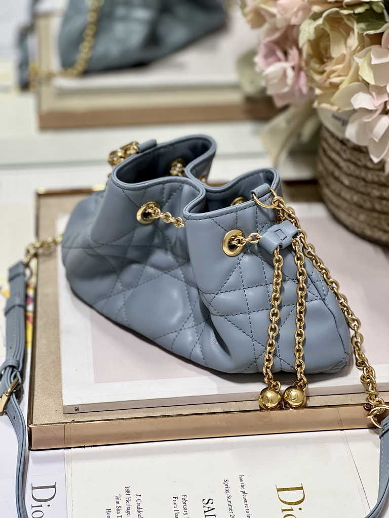 Small Dior Ammi Bag M22556 Blue Supple Macrocannage Lambskin