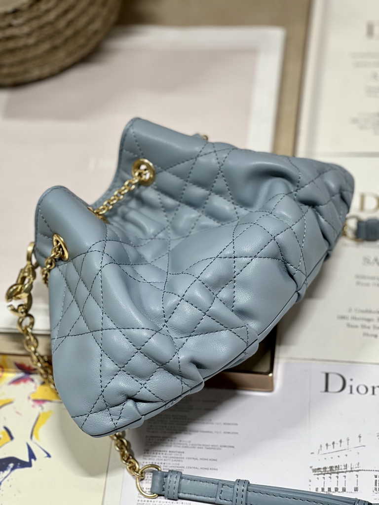 Small Dior Ammi Bag M22556 Blue Supple Macrocannage Lambskin