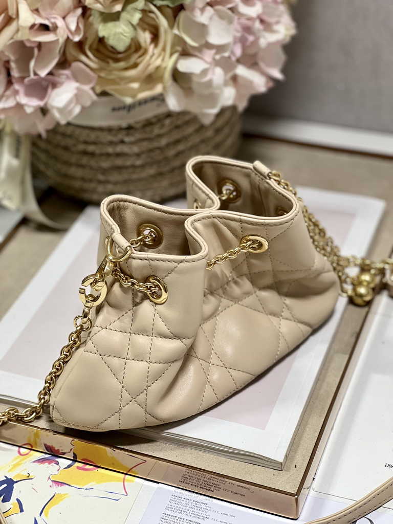 Small Dior Ammi Bag M22556 Apricot Supple Macrocannage Lambskin