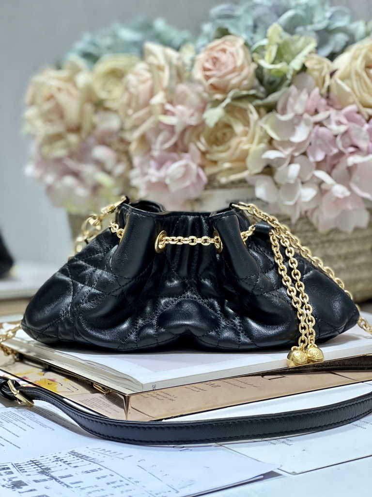 Small Dior Ammi Bag M22556 Black Supple Macrocannage Lambskin