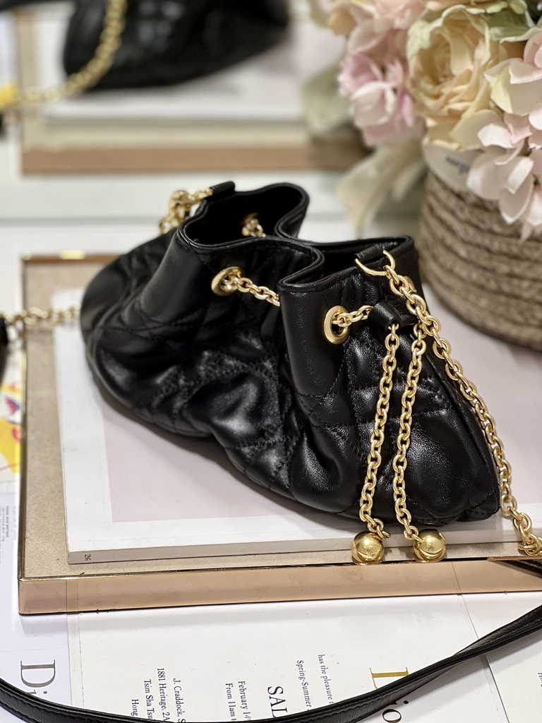 Small Dior Ammi Bag M22556 Black Supple Macrocannage Lambskin