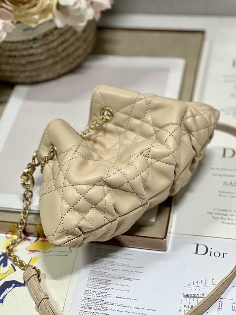 Small Dior Ammi Bag M22556 Apricot Supple Macrocannage Lambskin