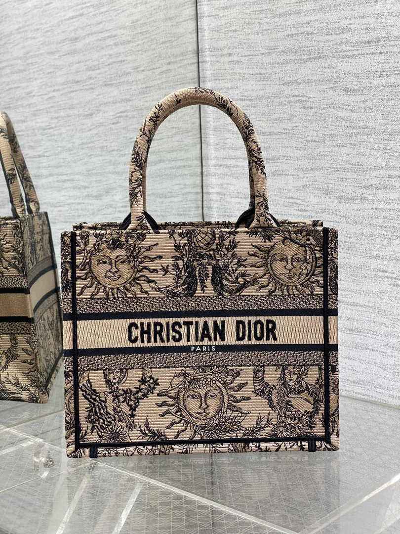 Small Dior Book Tote M1265 Beige and Black Toile de Jouy Soleil Embroidery