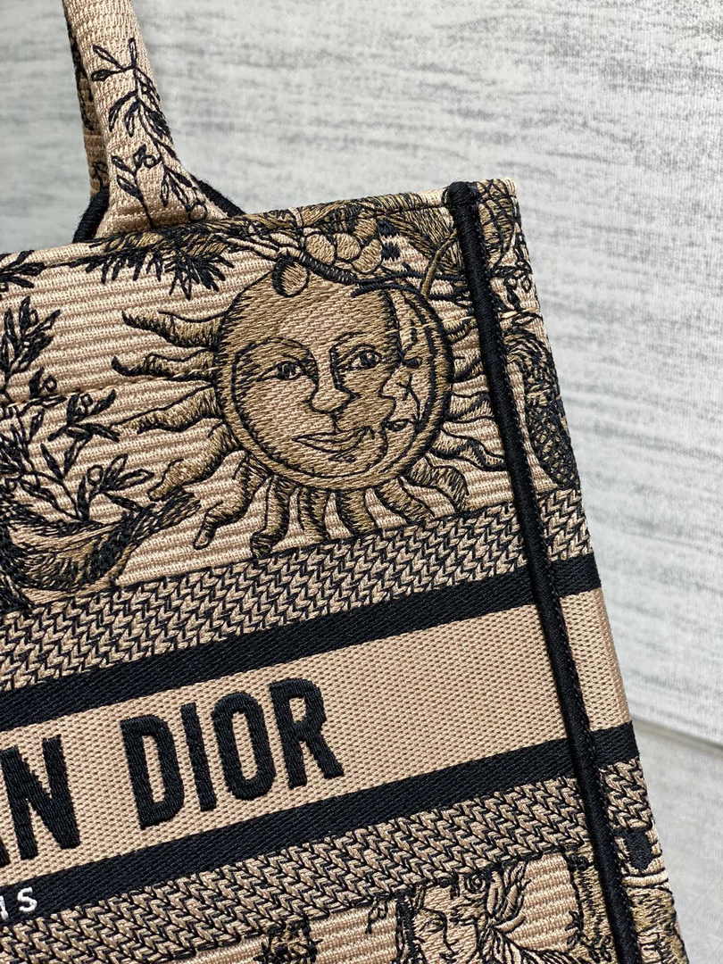 Small Dior Book Tote M1265 Beige and Black Toile de Jouy Soleil Embroidery