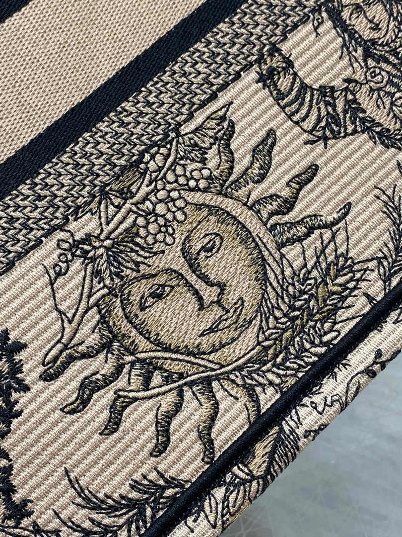 Small Dior Book Tote M1265 Beige and Black Toile de Jouy Soleil Embroidery