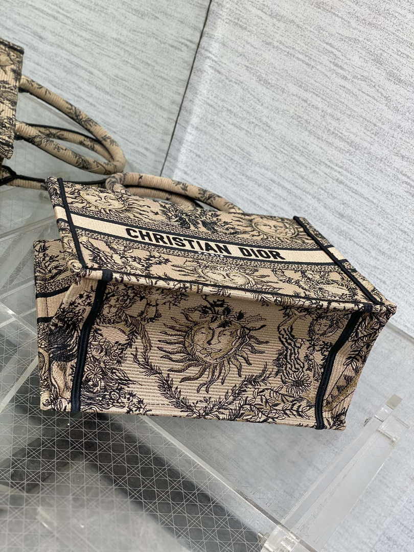 Small Dior Book Tote M1265 Beige and Black Toile de Jouy Soleil Embroidery