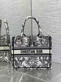 Small Dior Book Tote M1265 White and Black Toile de Jouy Soleil Embroidery