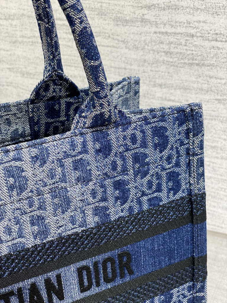 Small Dior Book Tote M1265 Blue Denim Dior Oblique Jacquard