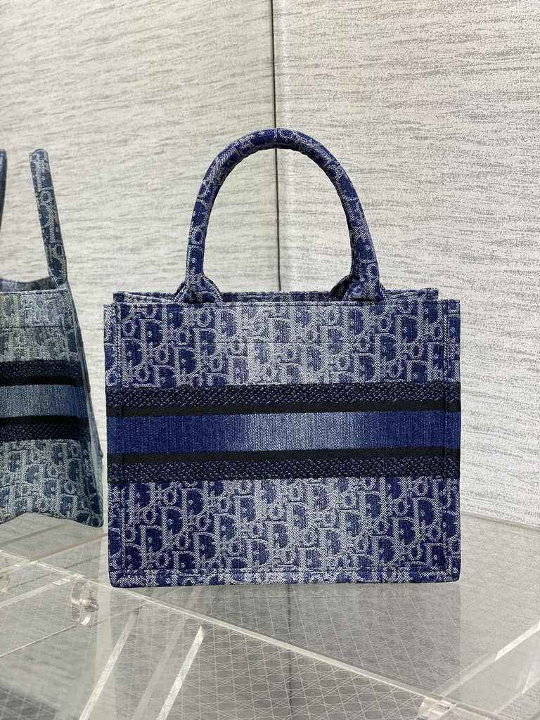 Small Dior Book Tote M1265 Blue Denim Dior Oblique Jacquard