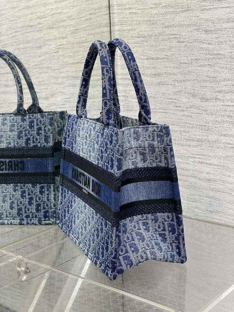Small Dior Book Tote M1265 Blue Denim Dior Oblique Jacquard