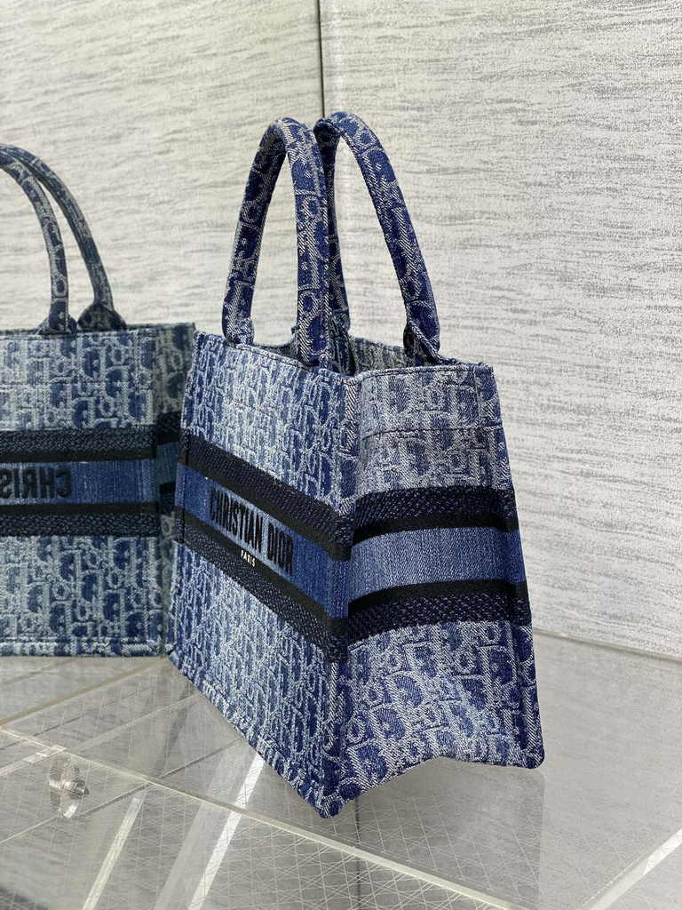 Small Dior Book Tote M1265 Blue Denim Dior Oblique Jacquard - Default Title - View 3