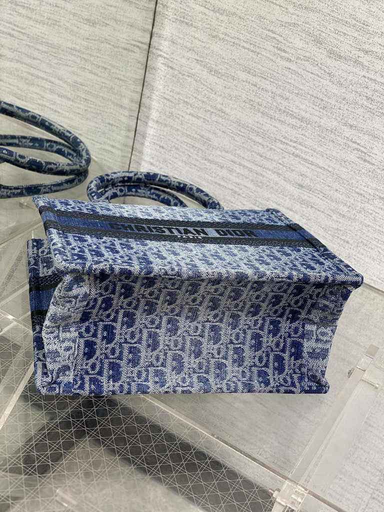 Small Dior Book Tote M1265 Blue Denim Dior Oblique Jacquard