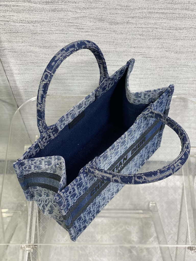 Small Dior Book Tote M1265 Blue Denim Dior Oblique Jacquard