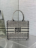 Small Dior Book Tote M1265 Pale Beige and Black Miss Dior Allover Embroidery