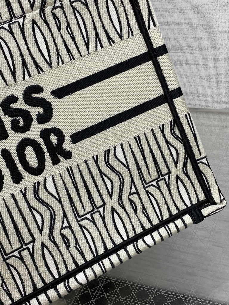 Small Dior Book Tote M1265 Pale Beige and Black Miss Dior Allover Embroidery