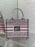 Small Dior Book Tote M1265 White and Pale Pink Miss Dior Allover Embroidery
