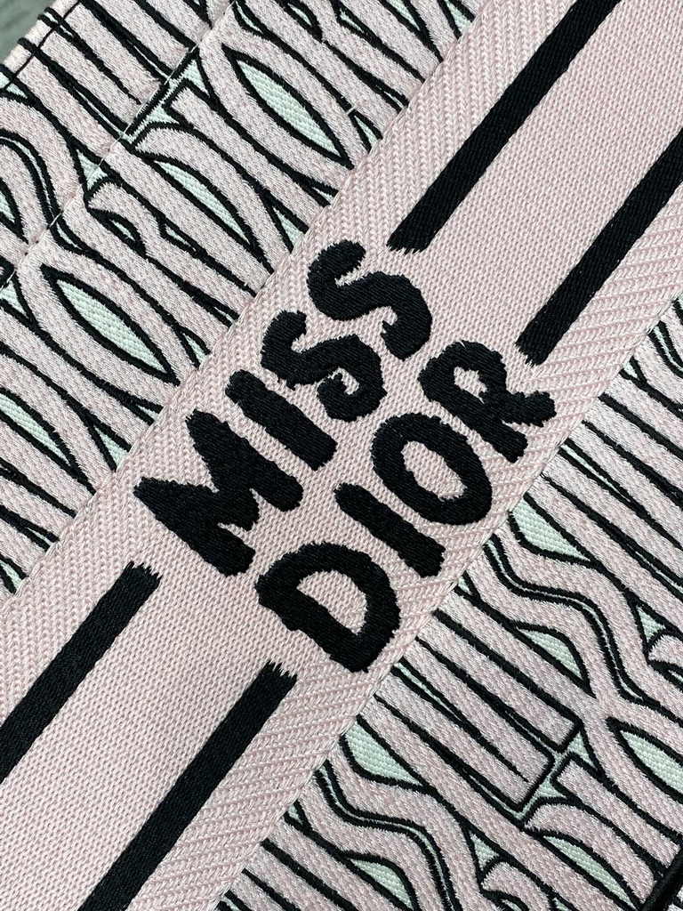 Small Dior Book Tote M1265 White and Pale Pink Miss Dior Allover Embroidery