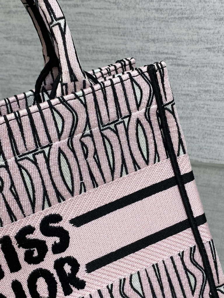 Small Dior Book Tote M1265 White and Pale Pink Miss Dior Allover Embroidery