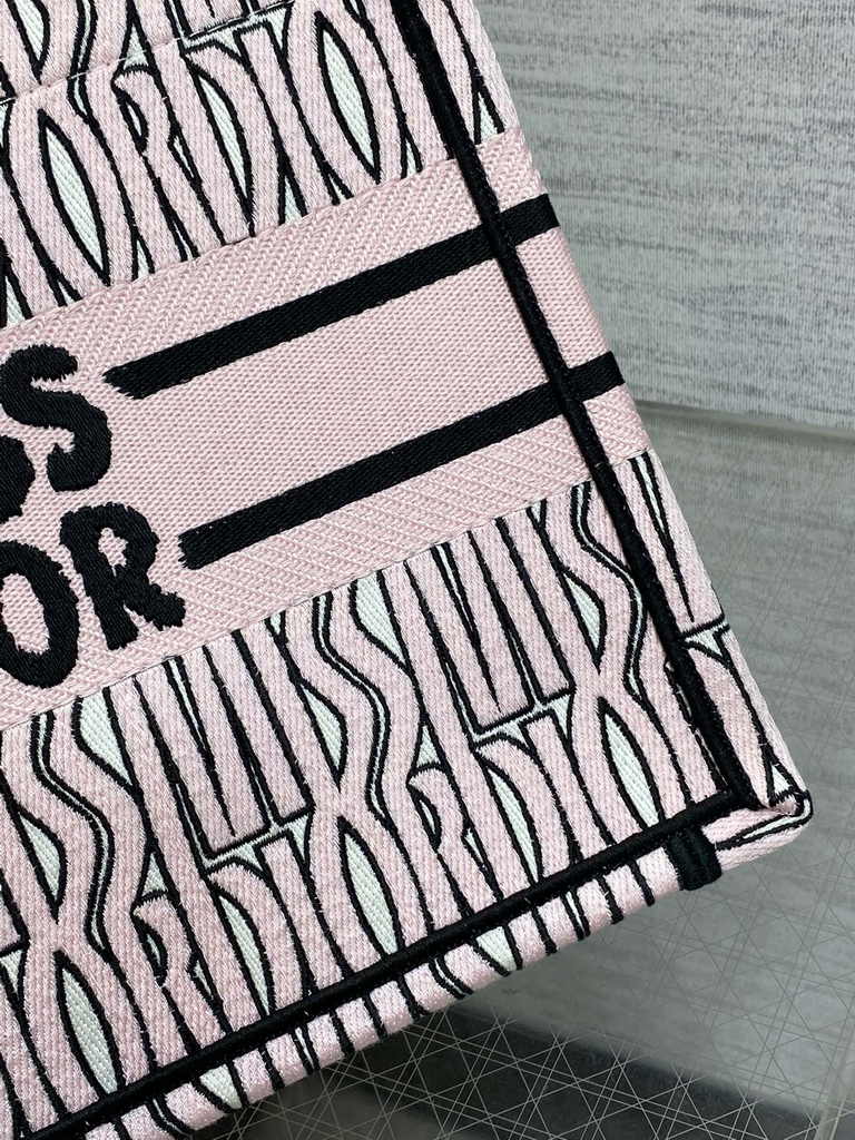 Small Dior Book Tote M1265 White and Pale Pink Miss Dior Allover Embroidery