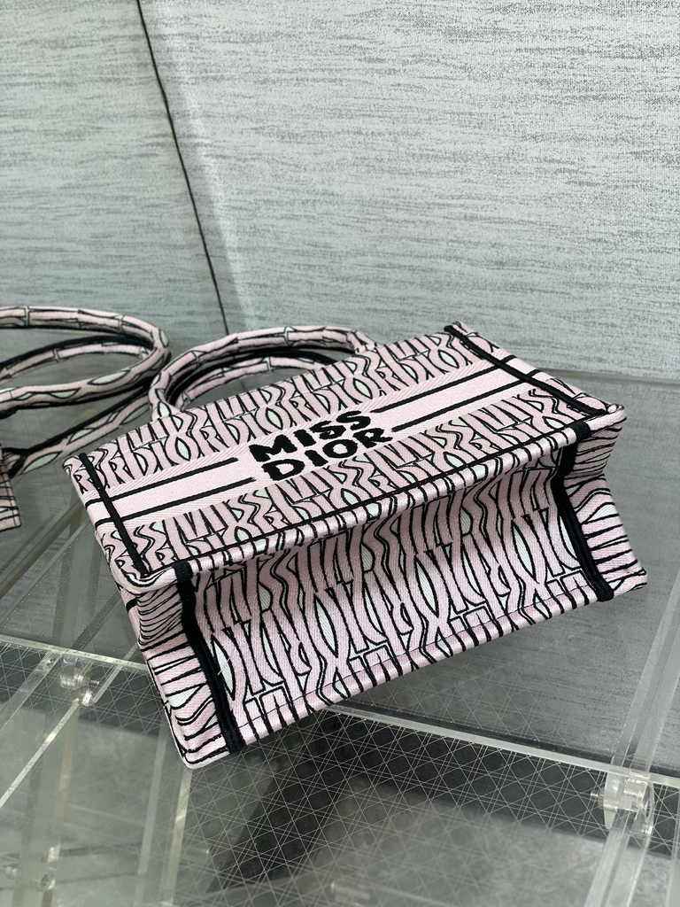 Small Dior Book Tote M1265 White and Pale Pink Miss Dior Allover Embroidery