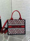 Small Dior Book Tote M1265 White, Black and Red Dior Lily of the Valley Embroidery