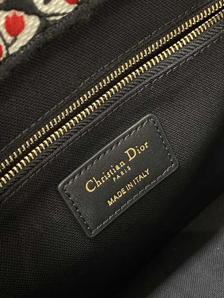 Small Dior Book Tote M1265 White, Black and Red Dior Lily of the Valley Embroidery
