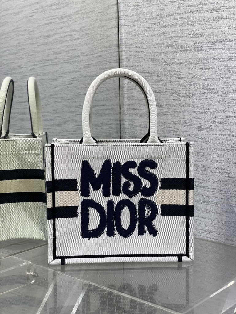 Small Dior Book Tote M1265 White and Blue Miss Dior Graffiti Embroidery - Default Title - View 2