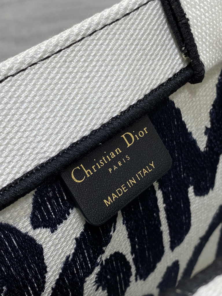 Small Dior Book Tote M1265 White and Blue Miss Dior Graffiti Embroidery