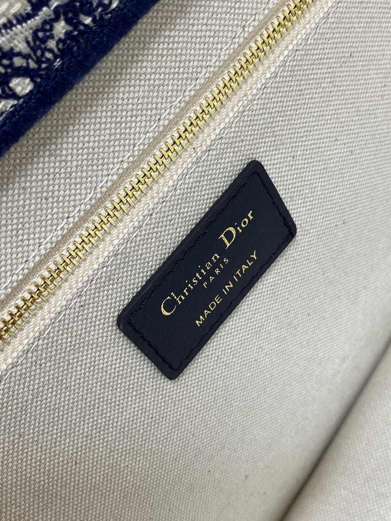 Small Dior Book Tote M1265 White and Navy Blue Toile de Jouy Sauvage Embroidery