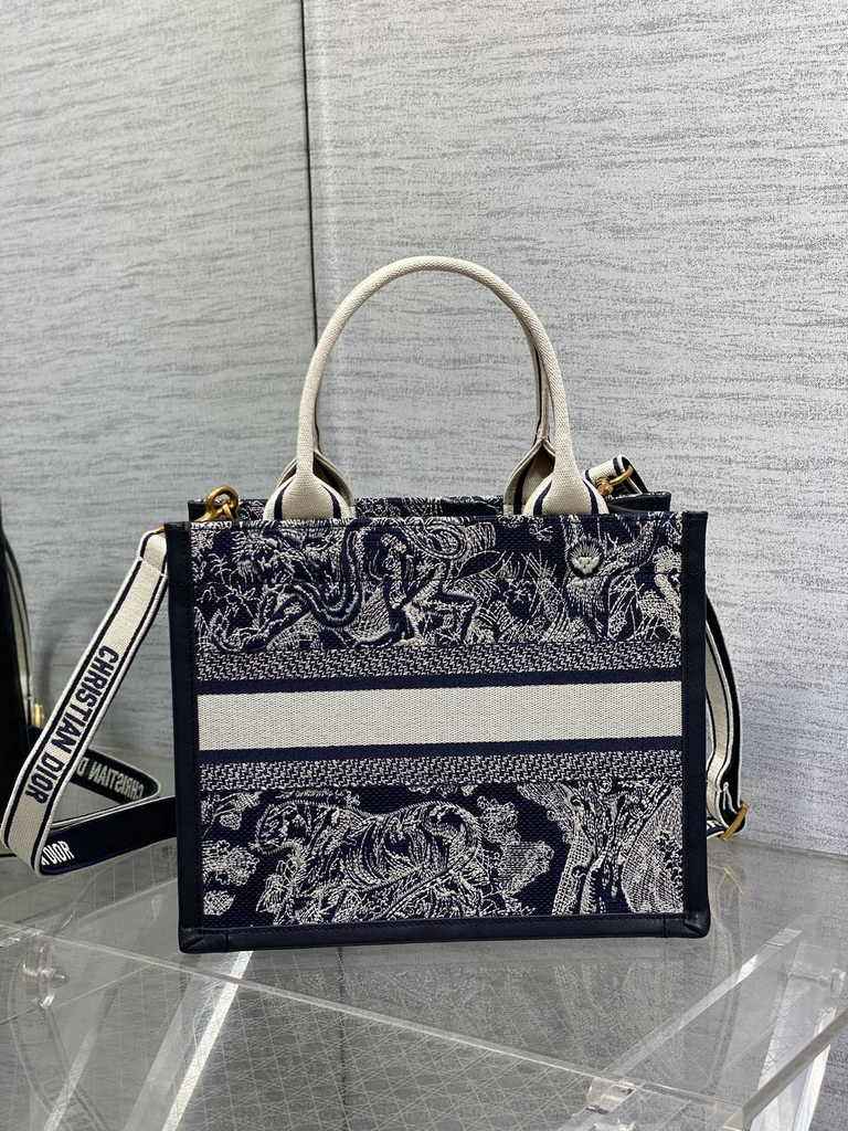 Small Dior Book Tote M1265 Blue and Ecru Toile de Jouy Reverse Embroidery