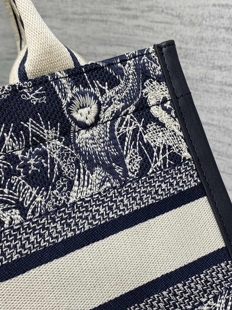 Small Dior Book Tote M1265 Blue and Ecru Toile de Jouy Reverse Embroidery