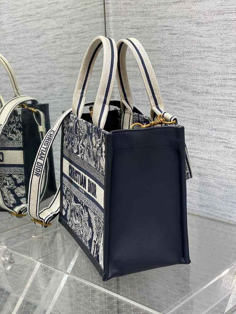 Small Dior Book Tote M1265 Blue and Ecru Toile de Jouy Reverse Embroidery