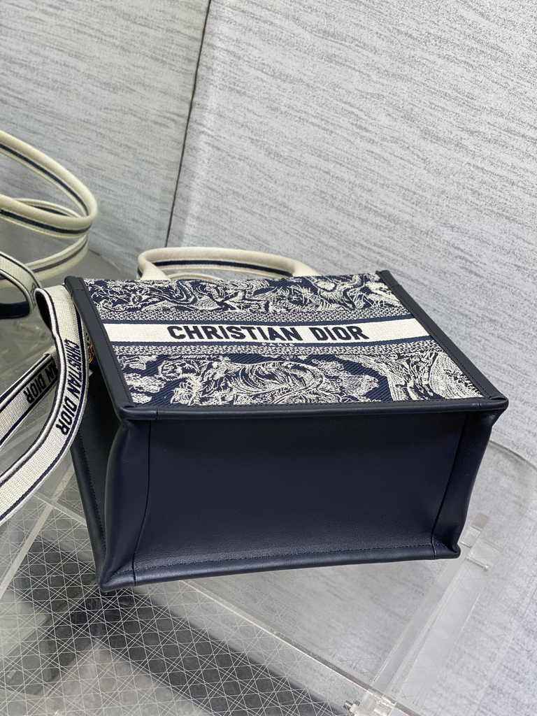 Small Dior Book Tote M1265 Blue and Ecru Toile de Jouy Reverse Embroidery