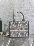 Small Dior Book Tote M1265 Gray Dior Oblique Embroidery and Calfskin