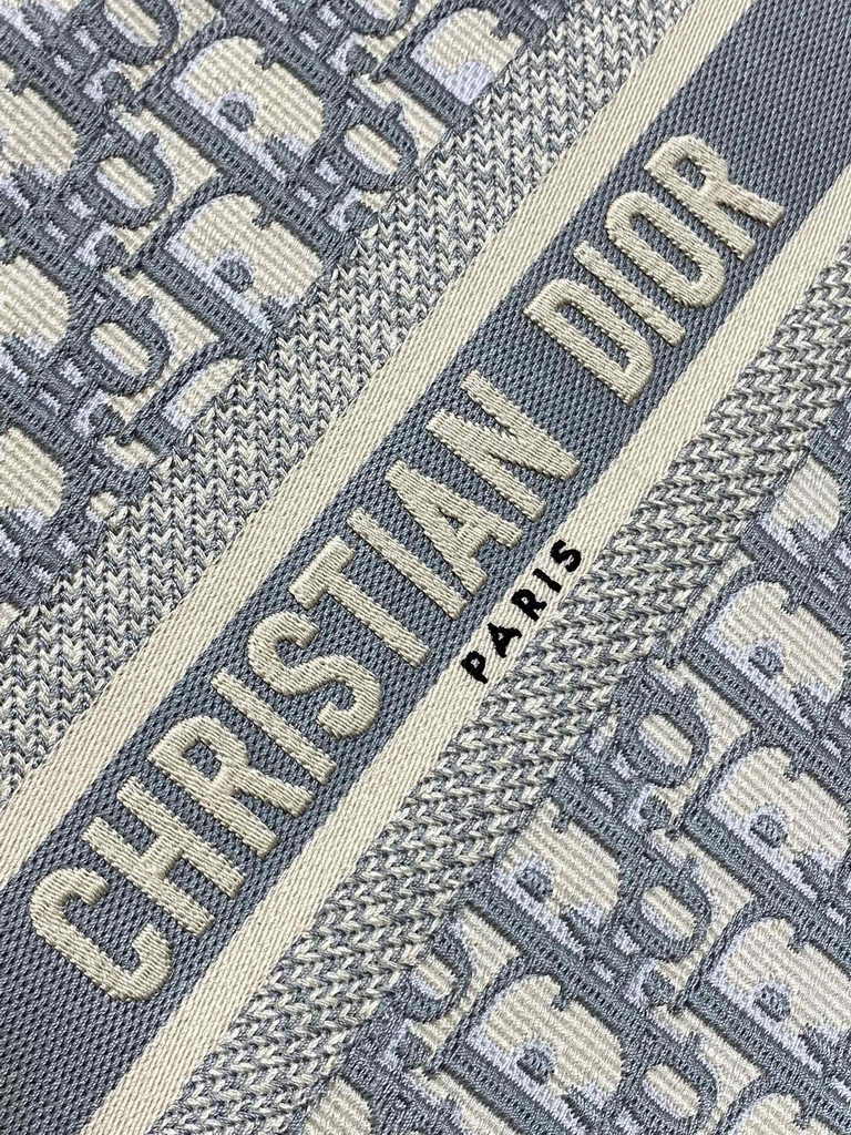 Small Dior Book Tote M1265 Gray Dior Oblique Embroidery and Calfskin