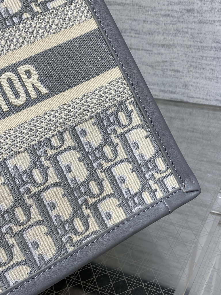 Small Dior Book Tote M1265 Gray Dior Oblique Embroidery and Calfskin