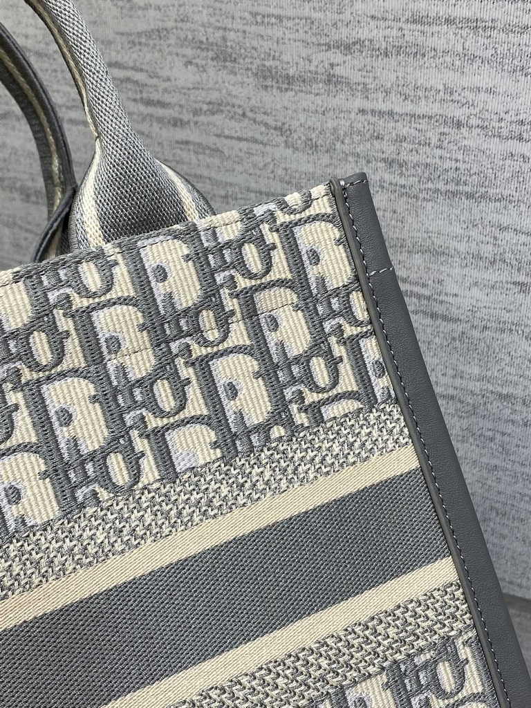 Small Dior Book Tote M1265 Gray Dior Oblique Embroidery and Calfskin