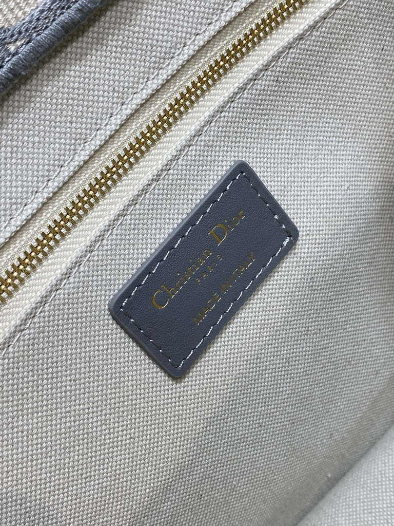 Small Dior Book Tote M1265 Gray Dior Oblique Embroidery and Calfskin