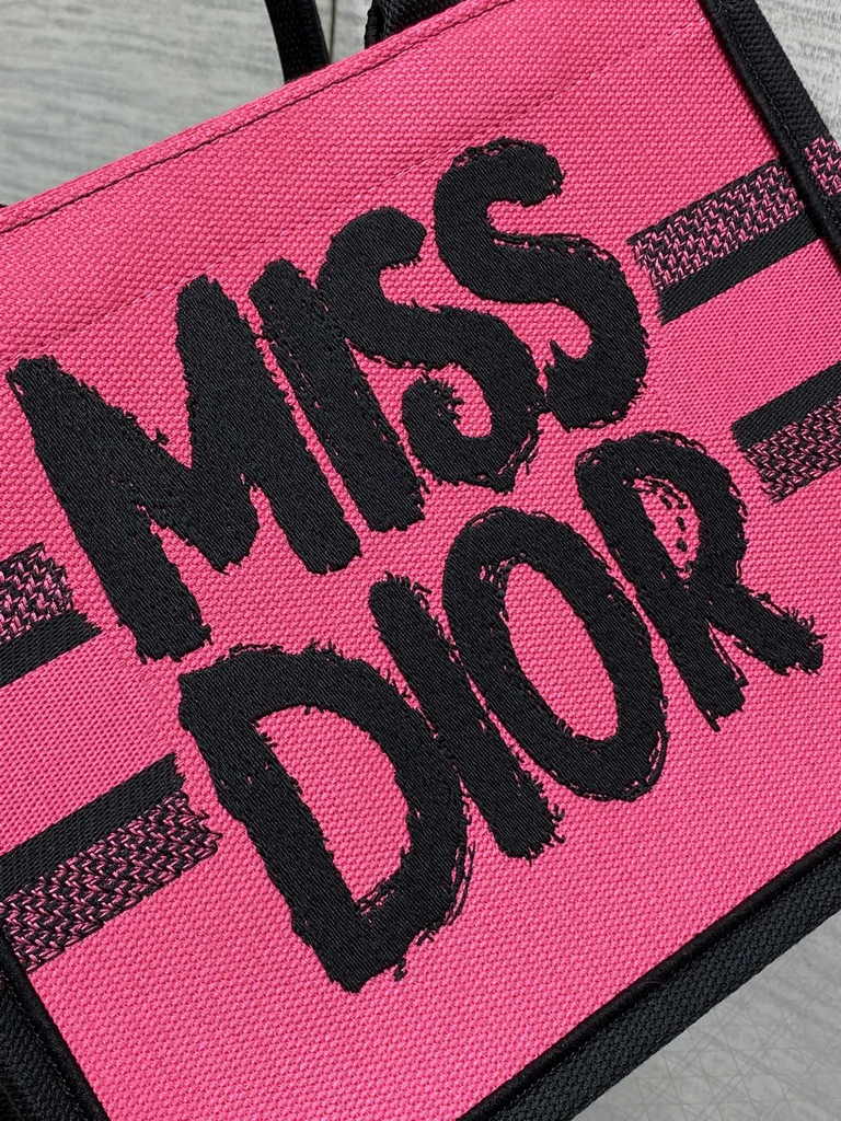 Small Dior Book Tote M1265 Two-Tone Fuchsia and Purple Miss Dior Graffiti Embroidery