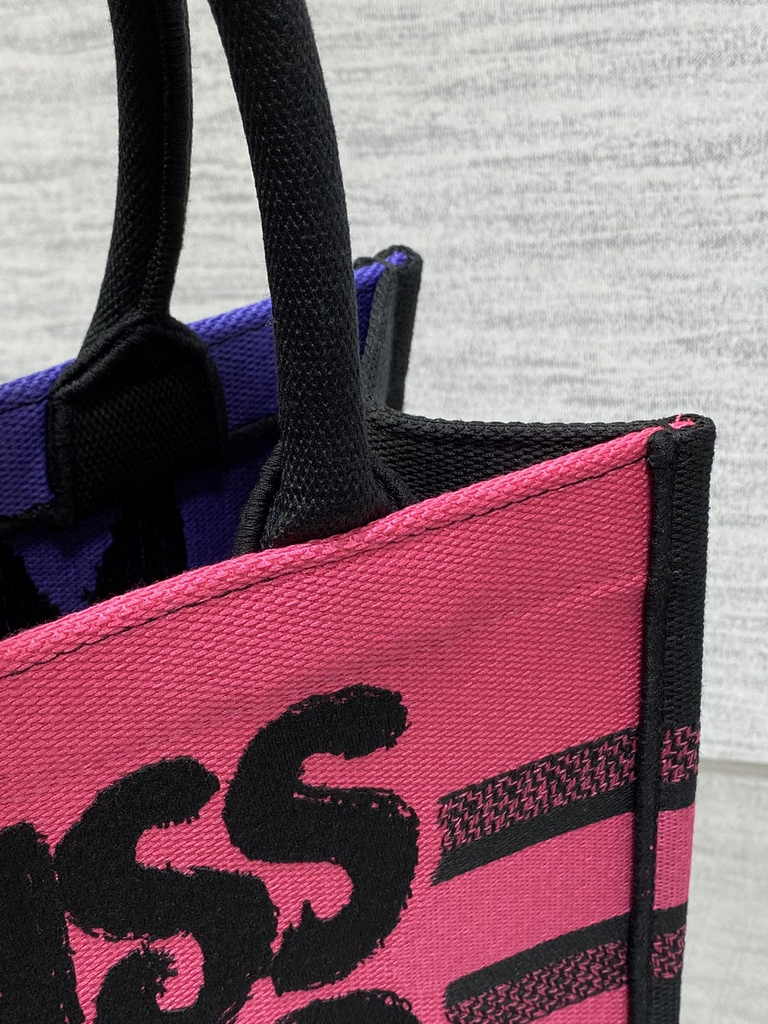 Small Dior Book Tote M1265 Two-Tone Fuchsia and Purple Miss Dior Graffiti Embroidery