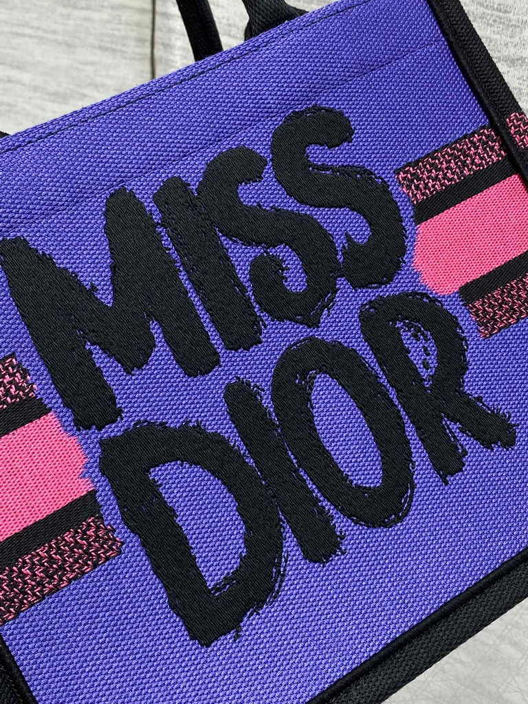 Small Dior Book Tote M1265 Two-Tone Fuchsia and Purple Miss Dior Graffiti Embroidery